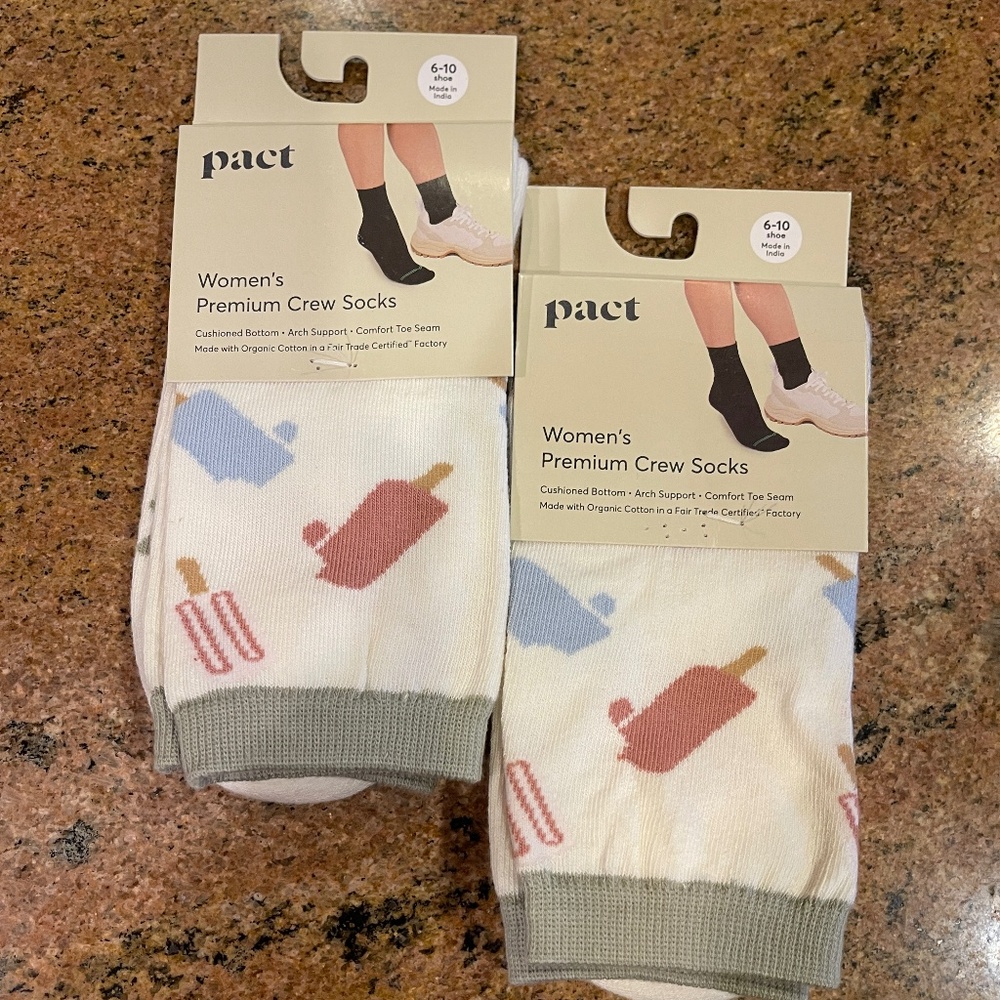 NEW! Pact Popsicle Party  Premium Crew Socks Two Pair NWT!